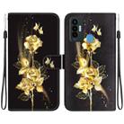 For Tecno Camon 18i Crystal Texture Colored Drawing Leather Phone Case(Gold Butterfly Rose) - 1