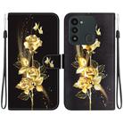 For Tecno Spark Go 2022 / 8C Crystal Texture Colored Drawing Leather Phone Case(Gold Butterfly Rose) - 1