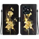 For Tecno Spark 10 4G / 10C Crystal Texture Colored Drawing Leather Phone Case(Gold Butterfly Rose) - 1