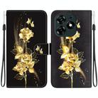 For Tecno Spark 10 Pro Crystal Texture Colored Drawing Leather Phone Case(Gold Butterfly Rose) - 1