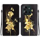 For Tecno Spark Go 2023 / Pop 7 Pro Crystal Texture Colored Drawing Leather Phone Case(Gold Butterfly Rose) - 1