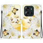 For Tecno Spark Go 2023 / Pop 7 Pro Crystal Texture Colored Drawing Leather Phone Case(Gold Butterfly Epiphyllum) - 1