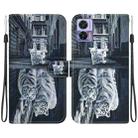 For Motorola Edge 30 Neo / 30 Lite Crystal Texture Colored Drawing Leather Phone Case(Cat Tiger Reflection) - 1