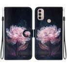 For Motorola Moto E20 / E30 / E40 Crystal Texture Colored Drawing Leather Phone Case(Purple Peony) - 1