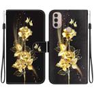 For Motorola Moto E20 / E30 / E40 Crystal Texture Colored Drawing Leather Phone Case(Gold Butterfly Rose) - 1