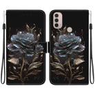For Motorola Moto E20 / E30 / E40 Crystal Texture Colored Drawing Leather Phone Case(Black Rose) - 1