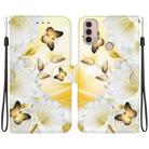 For Motorola Moto E20 / E30 / E40 Crystal Texture Colored Drawing Leather Phone Case(Gold Butterfly Epiphyllum) - 1