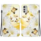 For Motorola Moto E32 Crystal Texture Colored Drawing Leather Phone Case(Gold Butterfly Epiphyllum) - 1