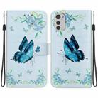 For Motorola Moto E32 Crystal Texture Colored Drawing Leather Phone Case(Blue Pansies) - 1