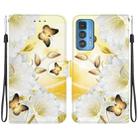 For Motorola Edge 20 Pro Crystal Texture Colored Drawing Leather Phone Case(Gold Butterfly Epiphyllum) - 1