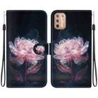 For Motorola Moto G9 Plus Crystal Texture Colored Drawing Leather Phone Case(Purple Peony) - 1