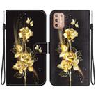 For Motorola Moto G9 Plus Crystal Texture Colored Drawing Leather Phone Case(Gold Butterfly Rose) - 1