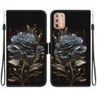 For Motorola Moto G9 Plus Crystal Texture Colored Drawing Leather Phone Case(Black Rose) - 1