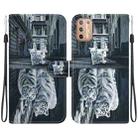 For Motorola Moto G9 Plus Crystal Texture Colored Drawing Leather Phone Case(Cat Tiger Reflection) - 1