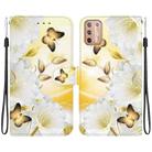 For Motorola Moto G9 Plus Crystal Texture Colored Drawing Leather Phone Case(Gold Butterfly Epiphyllum) - 1