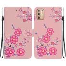 For Motorola Moto G9 Plus Crystal Texture Colored Drawing Leather Phone Case(Cherry Blossoms) - 1