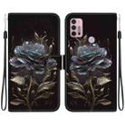 For Motorola Moto G30 / G10 / G20 Crystal Texture Colored Drawing Leather Phone Case(Black Rose) - 1