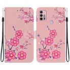 For Motorola Moto G30 / G10 / G20 Crystal Texture Colored Drawing Leather Phone Case(Cherry Blossoms) - 1