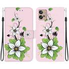 For Motorola Moto G32 Crystal Texture Colored Drawing Leather Phone Case(Lily) - 1