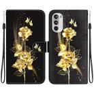 For Motorola Moto G52 Crystal Texture Colored Drawing Leather Phone Case(Gold Butterfly Rose) - 1