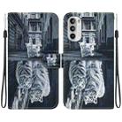 For Motorola Moto G52j JP Crystal Texture Colored Drawing Leather Phone Case(Cat Tiger Reflection) - 1