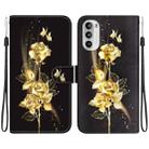 For Motorola Moto G62 5G Crystal Texture Colored Drawing Leather Phone Case(Gold Butterfly Rose) - 1