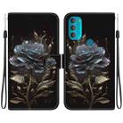 For Motorola Moto G71 Crystal Texture Colored Drawing Leather Phone Case(Black Rose) - 1