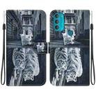 For Motorola Moto G71 Crystal Texture Colored Drawing Leather Phone Case(Cat Tiger Reflection) - 1