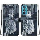 For Motorola Edge 30 Crystal Texture Colored Drawing Leather Phone Case(Cat Tiger Reflection) - 1