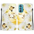 For Motorola Edge 30 Crystal Texture Colored Drawing Leather Phone Case(Gold Butterfly Epiphyllum) - 1