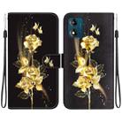For Motorola Moto E13 Crystal Texture Colored Drawing Leather Phone Case(Gold Butterfly Rose) - 1