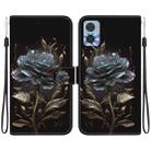 For Motorola Moto E22 / E22i Crystal Texture Colored Drawing Leather Phone Case(Black Rose) - 1