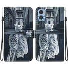 For Motorola Moto E22 / E22i Crystal Texture Colored Drawing Leather Phone Case(Cat Tiger Reflection) - 1