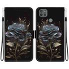 For Motorola Moto G9 Power Crystal Texture Colored Drawing Leather Phone Case(Black Rose) - 1