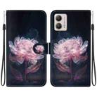 For Motorola Moto G13 / G23 / G53 Crystal Texture Colored Drawing Leather Phone Case(Purple Peony) - 1