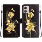For Motorola Moto G13 / G23 / G53 Crystal Texture Colored Drawing Leather Phone Case(Gold Butterfly Rose) - 1