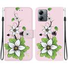 For Motorola Moto G14 Crystal Texture Colored Drawing Leather Phone Case(Lily) - 1