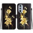 For Motorola Edge+ 2022 Crystal Texture Colored Drawing Leather Phone Case(Gold Butterfly Rose) - 1