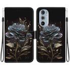 For Motorola Edge+ 2022 Crystal Texture Colored Drawing Leather Phone Case(Black Rose) - 1