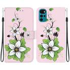 For Motorola Moto G22 Crystal Texture Colored Drawing Leather Phone Case(Lily) - 1