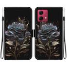 For Motorola Moto G84 Crystal Texture Colored Drawing Leather Phone Case(Black Rose) - 1