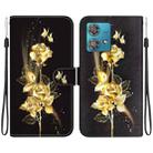 For Motorola Edge 40 Neo Crystal Texture Colored Drawing Leather Phone Case(Gold Butterfly Rose) - 1