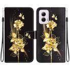 For Motorola Moto G Power 5G 2024 Crystal Texture Colored Drawing Leather Phone Case(Gold Butterfly Rose) - 1