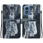 For Motorola Moto G Play 4G 2024 Crystal Texture Colored Drawing Leather Phone Case(Cat Tiger Reflection) - 1