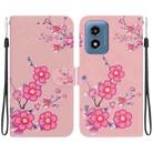 For Motorola Moto G Play 4G 2024 Crystal Texture Colored Drawing Leather Phone Case(Cherry Blossoms) - 1