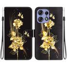 For Motorola Edge 50 Pro Crystal Texture Colored Drawing Leather Phone Case(Gold Butterfly Rose) - 1