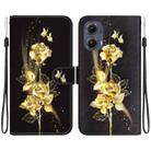 For Motorola Edge 2024 Crystal Texture Colored Drawing Leather Phone Case(Gold Butterfly Rose) - 1