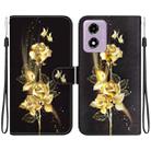 For Motorola Moto G04s / Moto E14 Crystal Texture Colored Drawing Leather Phone Case(Gold Butterfly Rose) - 1