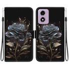 For Motorola Moto G04s / Moto E14 Crystal Texture Colored Drawing Leather Phone Case(Black Rose) - 1