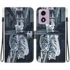 For Motorola Moto G04s / Moto E14 Crystal Texture Colored Drawing Leather Phone Case(Cat Tiger Reflection) - 1